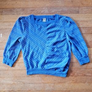 Vintage 1970s 1980s blue white chevron blouse s/m vintage square neck Shirt S/M